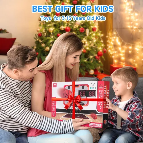 Vista 2 de Basketball Hoop Indoor for Kids(4-12 Years Old), Over The Door Basketball Hoop with Scoring, Countdown and Music Accompaniment, Christmas Toys