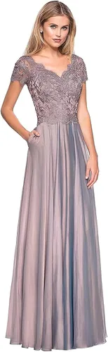 Vista 3 de Vestidos largos formales para la madre de la novia con apliques de encaje vestidos largos de fiesta de noche para mujeres con manga corta