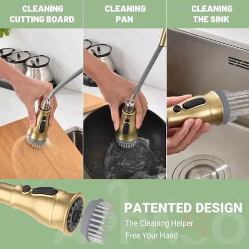 Vista 3 de APPASO - Grifo de cocina de 3 agujeros con mango lateral separado, color dorado cepillado Single Handle High Arc Kitchen Faucets with 3-Mode Pull