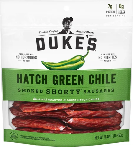 Vista 10 de Duke”s Salchichas cortas ahumadas de chile verde Hatch, sin gluten, < 0.04 onzas de azúcar total, 16 onzas