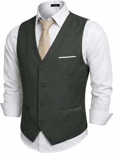 Vista 11 de Chaleco de traje de negocios para hombre, chaqueta ajustada, chalecos de traje casual Beige