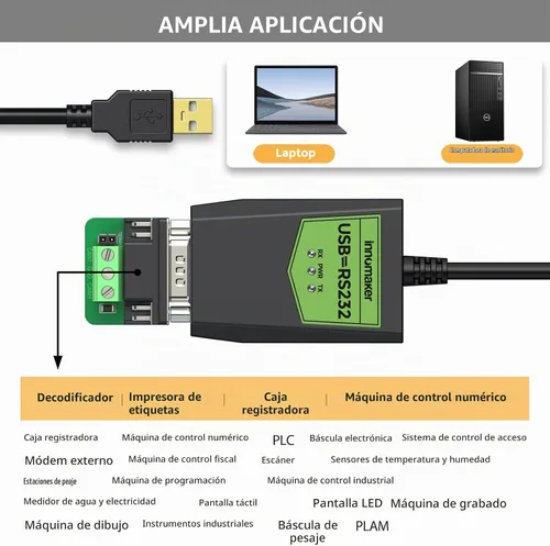Vista 3 de Adaptador USB a serie RS232 de grado industrial, USB a macho DB9, chipset FTDI, protección ESD, aislamiento de señal y energía, compatible