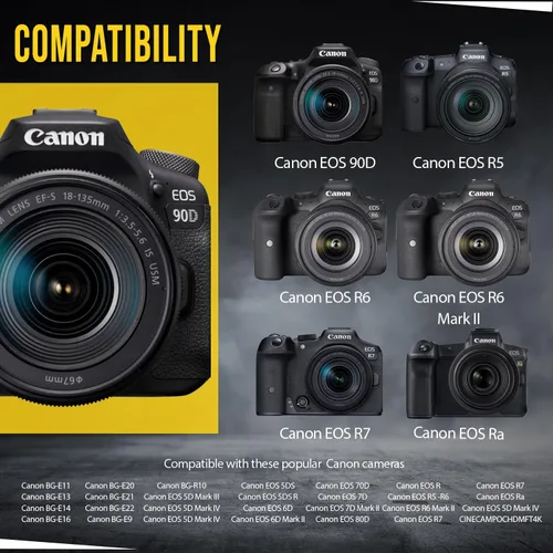 Vista 5 de BM Premium Paquete de 2 baterías LP-E6NH de alta capacidad para cámaras Canon EOS R, EOS R5, EOS R6, EOS R6 II, EOS R7, EOS 90D, EOS 60D, EOS 70D
