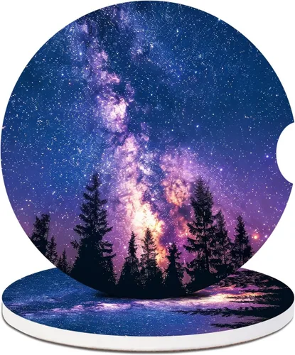 Vista 18 de Paquete de 2 posavasos para automóvil, posavasos abstractos de cerámica absorbente de bosque de montaña, posavasos para portavasos de automóvil