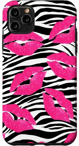 Vista 13 de Funda con estampado de labios de cebra rosa intenso y negro para iPhone 16 McBling