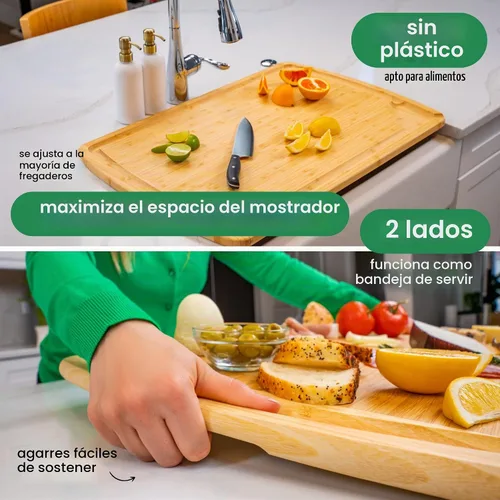 Vista 5 de GREENER CHEF Tabla de cortar extra grande 3XL de 30 pulgadas con reemplazos de por vida - Cubierta de estufa de bambú extra grande para fideos