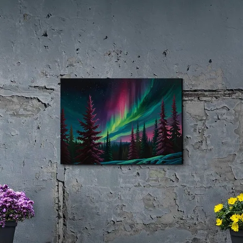 Vista 3 de Aurora Borealis, Northern Lights Art, framed canvas print, snow capped mountain landscape art, synthwave vaporwave, Decor Canvas, Print