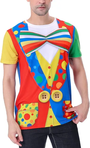 Vista 2 de Funny World Camisetas de payaso para hombre, disfraz de circo de manga corta con gráfico