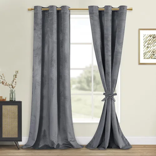 Vista 33 de DWCN - Juego de 2 paneles de cortina de terciopelo con ojales negros, tratamiento de ventanas con aislamiento térmico, apilables, decoración moderna