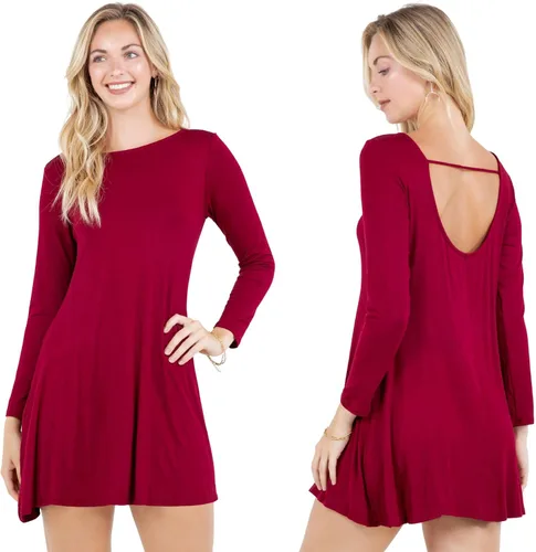 Vista 7 de Azules Vestido tipo túnica de manga larga para mujer, casual, cuello barco, con espalda redonda