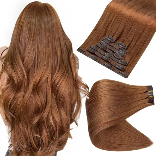 Vista 13 de Full Shine Extensiones de Cabello Rubio con Clip Reflejos Cabello Humano Extensiones con Clip Rubio Ceniza Mezcla Rubio Decolorado PU Extensiones