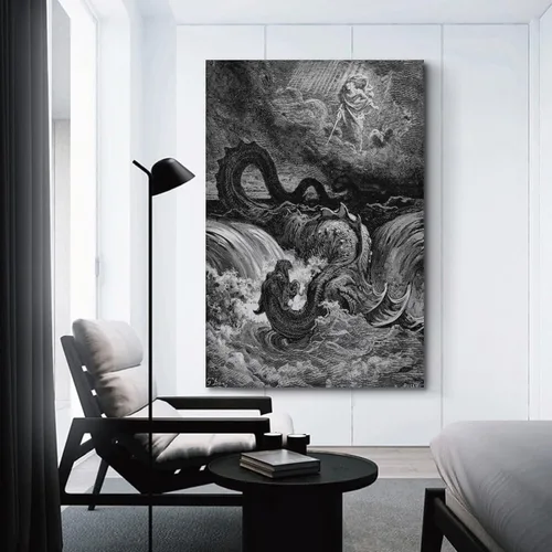 Vista 3 de Gustave Doré - Póster de arte famoso de La destrucción de Leviatán, pintura de pared, lienzo para regalo, impresiones de sala de estar, decoración