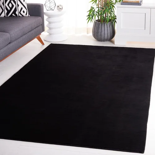 Vista 29 de SAFAVIEH Alfombra lavable, colección de pelo sintético de conejo, 4 x 6 pies, color plateado, antideslizante y fácil de limpiar, pelo grueso ultra