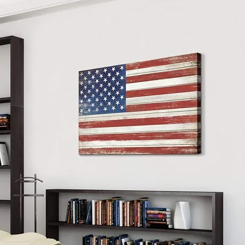 Vista 2 de Hardy Gallery Arte de pared en lienzo con la bandera de Estados Unidos: imágenes de bandera de estrellas azules y rayas rojas, pintura de Estados