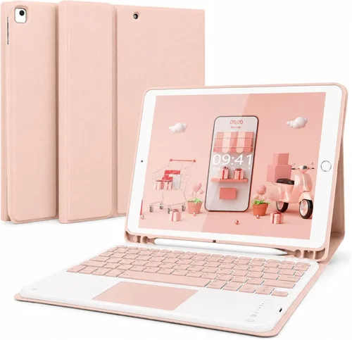 Vista 15 de LAMA Funda de teclado inalámbrico con mouse para iPad de 10.2" de 9ª, 8ª y 7ª generación, teclado Bluetooth desmontable con soporte para lápices