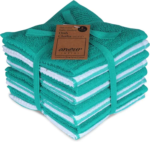 Vista 12 de AMOUR INFINI Juego de 8 paños de cocina para lavar platos, altamente absorbentes, súper suaves, trapos reutilizables de secado rápido para limpiar