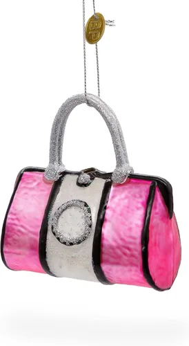 Vista 2 de Adorno navideño de cristal soplado de bolso rosa