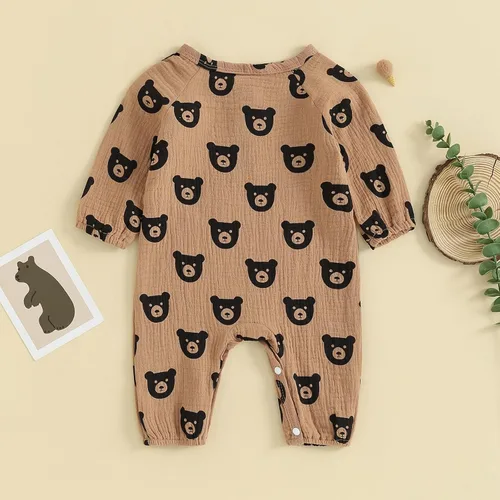 Vista 6 de Mono de manga larga de lino para bebé, niña, niño, mameluco de una pieza