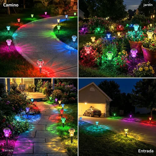 Vista 5 de Paquete de 16 luces solares para exteriores, luces de jardín de Cambio