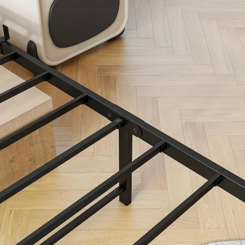 Vista 8 de BOFENG Base de cama individual con cabecera de madera y estación de carga USB, plataforma de metal resistente, marco de cama individual LED