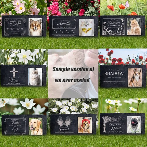Vista 4 de Bivei Piedras conmemorativas personalizadas para mascotas, regalo de piedra conmemorativa negra para jardín, marcador de tumbas para mascotas