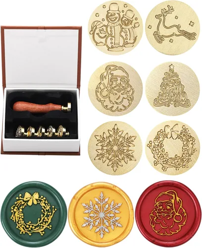 Vista 11 de Yoption Juego de sellos de cera de 6 piezas, sé nuestro invitado, estrella, corazón, kit de sellos de sellado de plantas con mango de madera