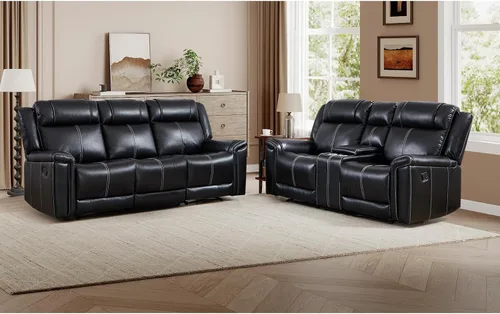 Vista 11 de EBELLO Sofá reclinable de cuero sintético de 3 plazas, sofá reclinable manual, silla de 3 asientos de estilo moderno de mediados de siglo con Marrón