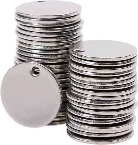 Vista 11 de Shapenty Dijes pequeños y redondos de acero inoxidable para estampado en blanco, mini discos para pulseras, aretes, collares, dijes, joyería