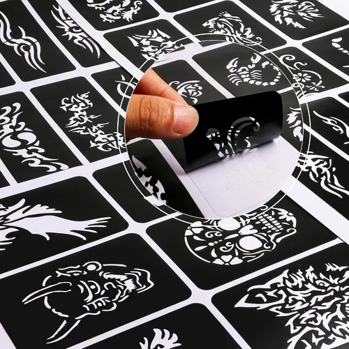 Vista 5 de Konsait 123 plantillas de tatuajes temporales grandes, 20 hojas de hombre con brillantina, kit de tatuaje, plantillas de pintura facial, plantilla