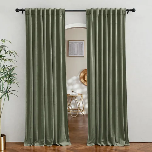 Vista 19 de RYB HOME Cortinas 100% opacas de terciopelo blanco para dormitorio, pestaña trasera y bolsillo para barra, aislamiento térmico, cortinas
