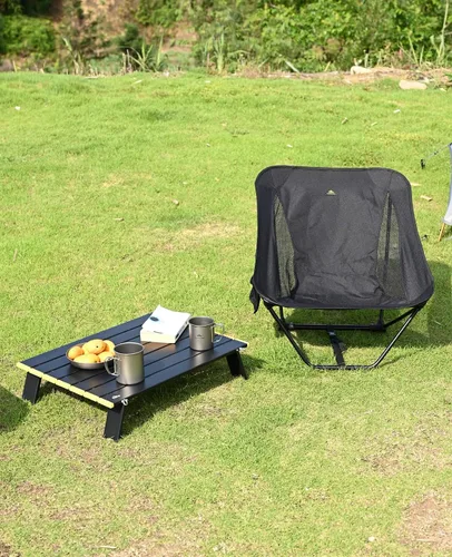 Vista 8 de iClimb - Silla plegable de camping ultraligera y compacta con bolsillo lateral y bolsa de transporte (Negro)