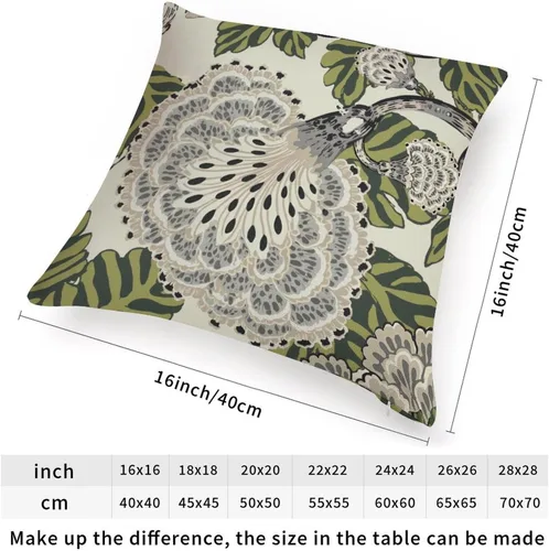 Vista 3 de ArogGeld Funda de cojín con flores verdes y blancas con flores grises y negras y hojas verdes en estilo chinoiserie, funda de almohada cuadrada