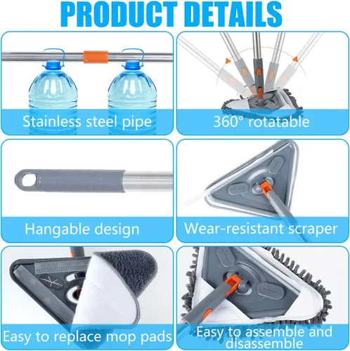Vista 4 de Trapeador de pared de 82 pulgadas con mango largo para limpieza de pared con poste de extensión de 39.8 a 82 pulgadas, limpiador de pared giratorio