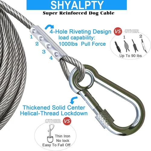 Vista 5 de Cable de amarre para perros y estaca para campamento, con cables resistentes de 2 x 20 pies (hasta 200 libras), anclaje giratorio de 360°
