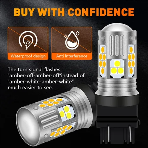 Vista 2 de Bombillas LED de señal de giro superbrillantes de 9-16 V 3157 3156 3057 4157 con lente de proyector para luces intermitentes, luces traseras