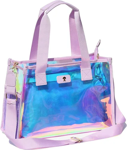 Vista 8 de Bolso transparente iridiscente de burbujas de jabón para eventos de estadio con bolsa de hombro para playa de conciertos