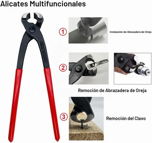 Vista 6 de Alicates de abrazadera de oreja, herramienta engarzadora de pinzas, pinzas de manguera de oreja única para auto ATV UTV, extractor de clavos