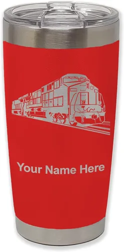 Vista 27 de LaserGram Vaso aislado al vacío de 20 onzas, tren de carga, grabado personalizado incluido (negro)