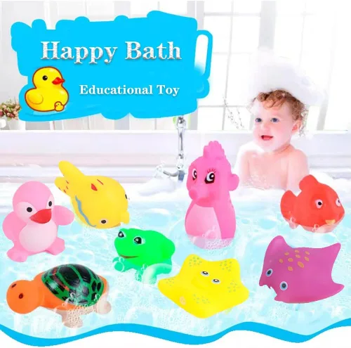 Vista 5 de Juego de 18 juguetes de baño preescolares para niños pequeños de 1-3, 2-4, lindos animales marinos de goma, juguete de pato de goma para bebés de 6