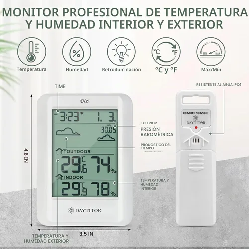 Vista 3 de Termómetro para exteriores, estación meteorológica inalámbrica