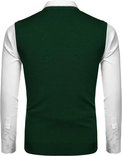 Vista 43 de Amussiar Suéter casual para hombre, chaleco con cuello en V, ajustado, sin mangas, suéter de punto