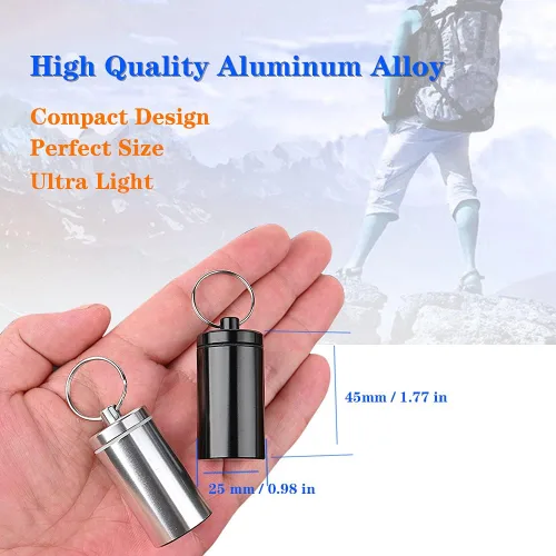 Vista 6 de Pastillero portátil, de aleación de aluminio, impermeable, pastillero para bolso, pequeño pastillero diario para viajes al aire libre, campamento, 2