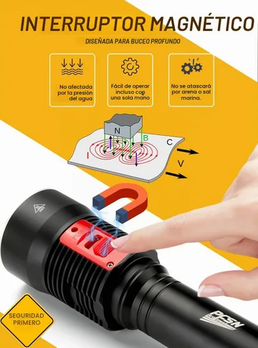 Vista 3 de PFSN - Linterna de buceo, 4000 lúmenes, luz de buceo profesional, 328.1 ft, impermeable, linterna subacuática para buceo, linterna LED recargable