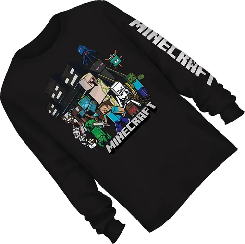 Vista 4 de Minecraft Camiseta de videojuegos para niños, color negro y verde, camiseta oficial de manga larga
