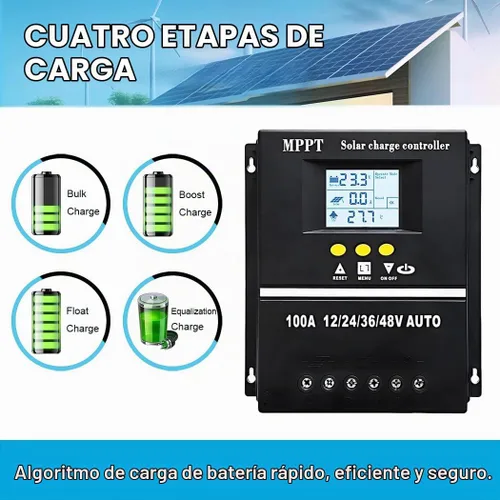 Vista 5 de Controlador de carga solar MPPT de 60 A 12 V 24 V 36 V 48 V Pantalla LCD Regulador inteligente de batería Entrada máxima de 100 V USB dual