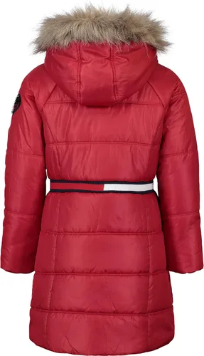 Vista 2 de Tommy Hilfiger Chaqueta acolchada de longitud larga para niñas, impermeable, con forro polar y capucha de piel sintética