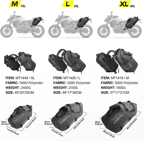 Vista 3 de Rhinowalk Bolsas de sillín impermeables antivibración para motocicleta, bolsas laterales para moto, bolsas de hombro para moto, alforjas de moto 18L