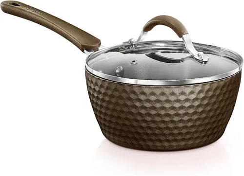 Vista 2 de NutriChef NutriChef PRTNCCW11BDSP - Olla de salsa duradera con tapa, antiadherente de alta calificación con tapas de vidrio templado transparente