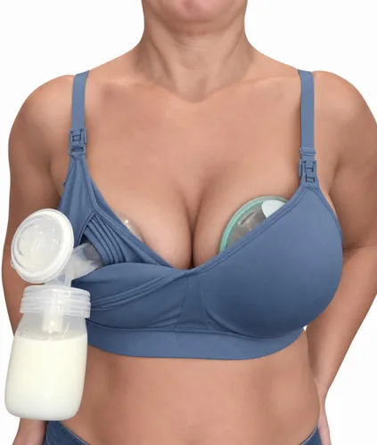 Vista 12 de Simple Wishes Pumping Bra Hands Free, Molded Cup Nursing Bra Paquete combinado: brasier índigo + camiseta sin mangas índigo