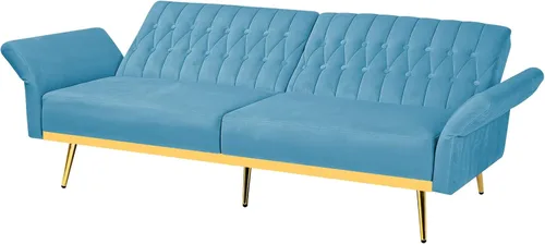 Vista 7 de Futón de terciopelo de 70 pulgadas con respaldo y reposabrazos ajustables, azul bebé